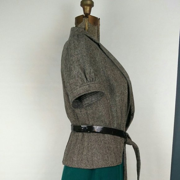 Loft petites herringbone short sleeve grey jacket - Picture 4 of 16